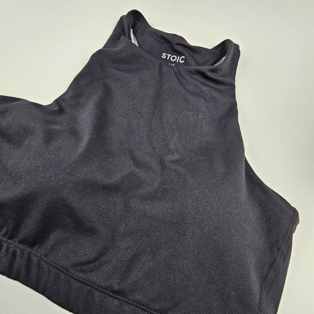 Stoic Womens Large Sports Bra Black High Neck Racerback Crop Top Yoga Workout